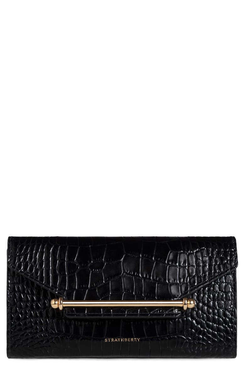 Strathberry Multrees Croc Embossed Leather Wallet on a Chain, Main, color,