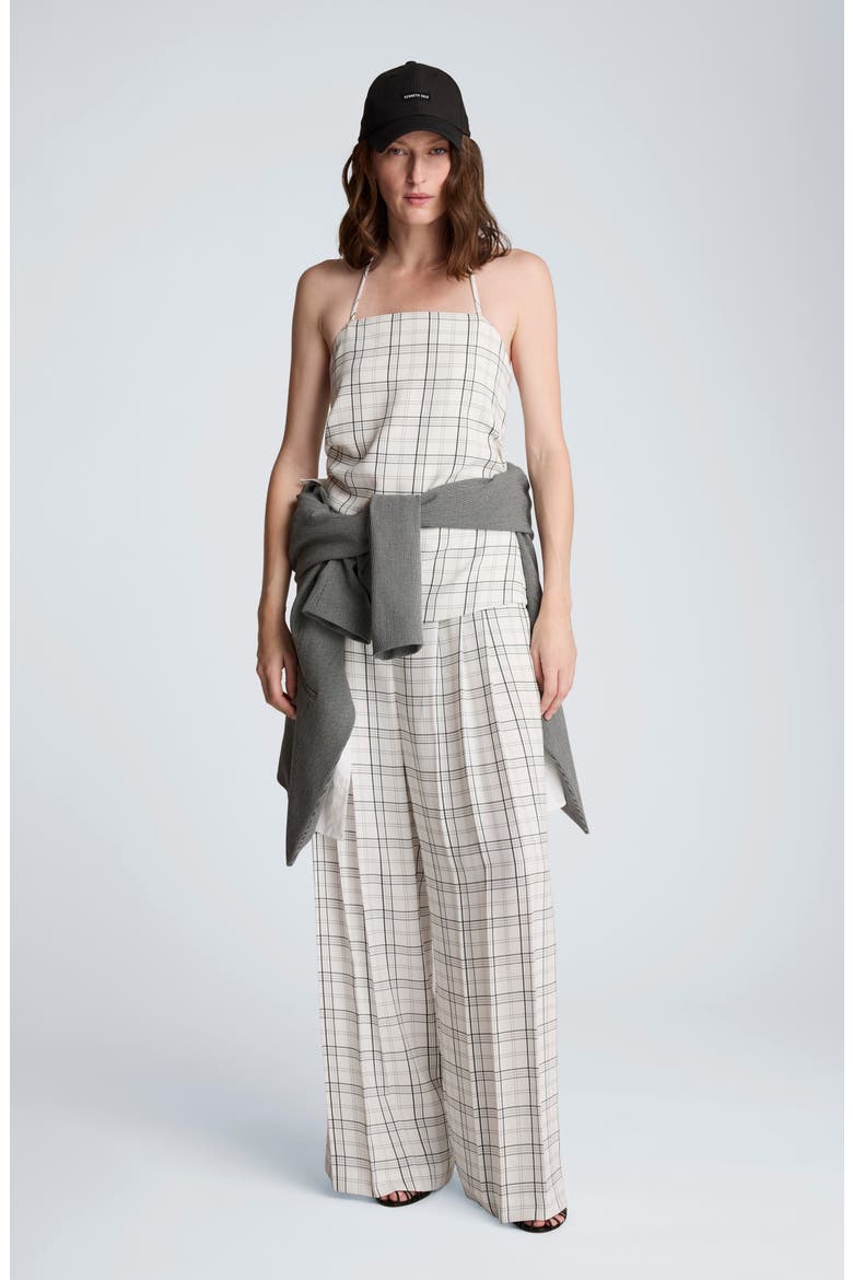 Windowpane Plaid Halter Neck Top, Alternate, color, FEATHER WHITE/ BLACK