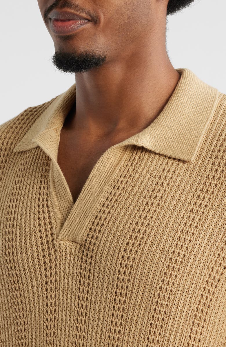 Open Edit Short Sleeve Polo Sweater, Alternate, color, Tan Starfish