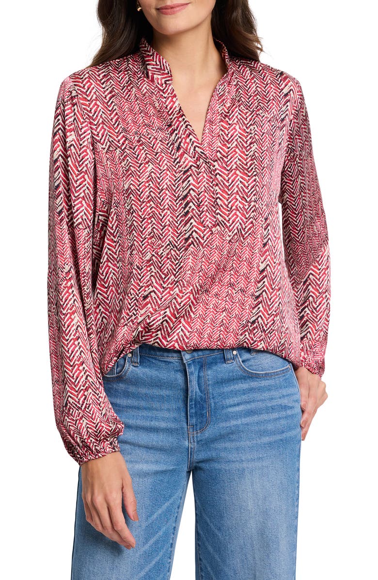 NIC+ZOE Herringbone Print Split Neck Top, Main, color,