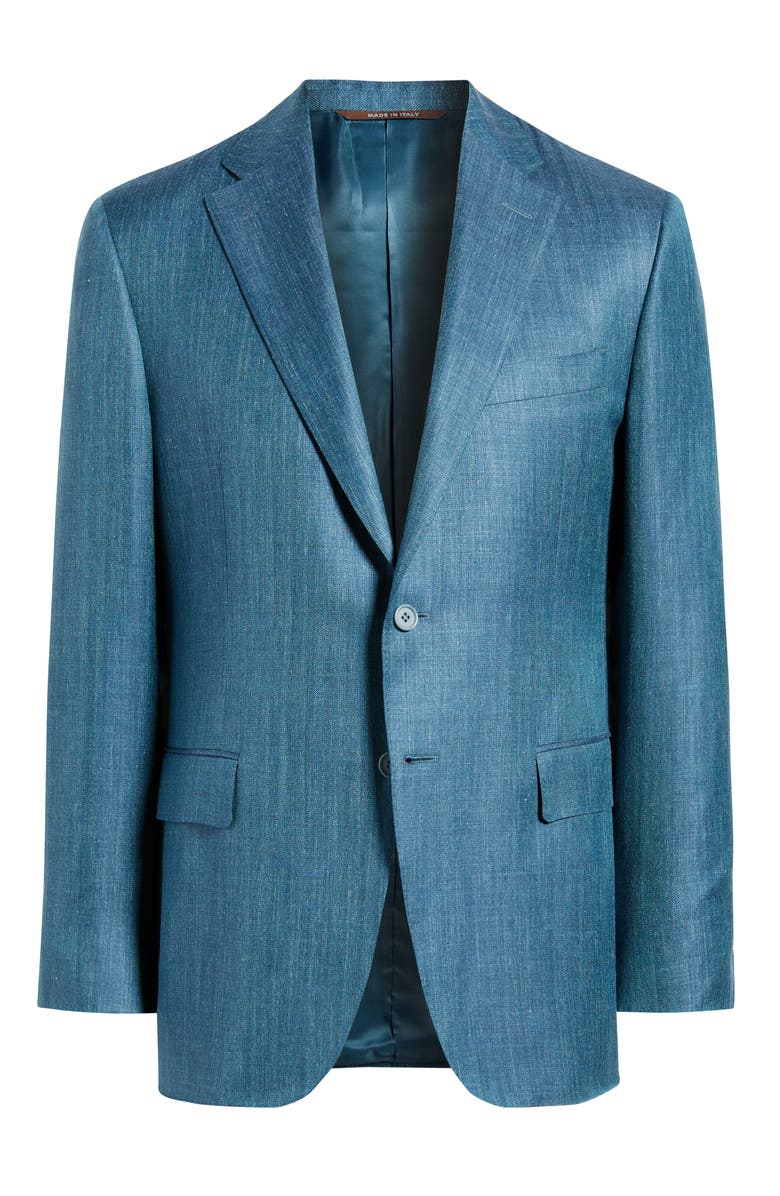 Canali Siena Regular Fit Teal Mélange Wool Blend Herringbone Sport Coat, Alternate, color, Dark Green