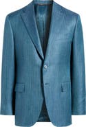 Canali Siena Regular Fit Teal Mélange Wool Blend Herringbone Sport Coat