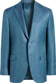 Canali Siena Regular Fit Teal Mélange Wool Blend Herringbone Sport Coat