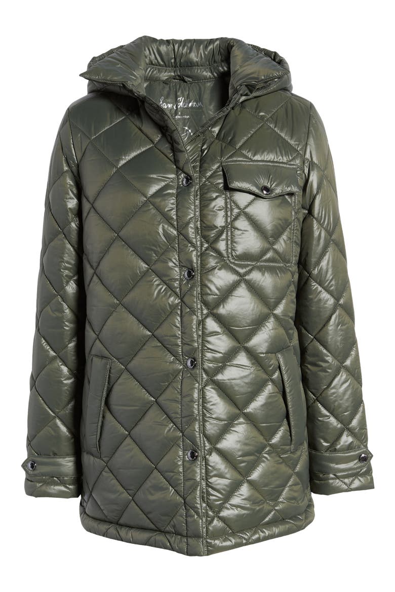 Water Repellent Diamond Quilted Jacket with Removable Hood, Alternate, color, LODEN