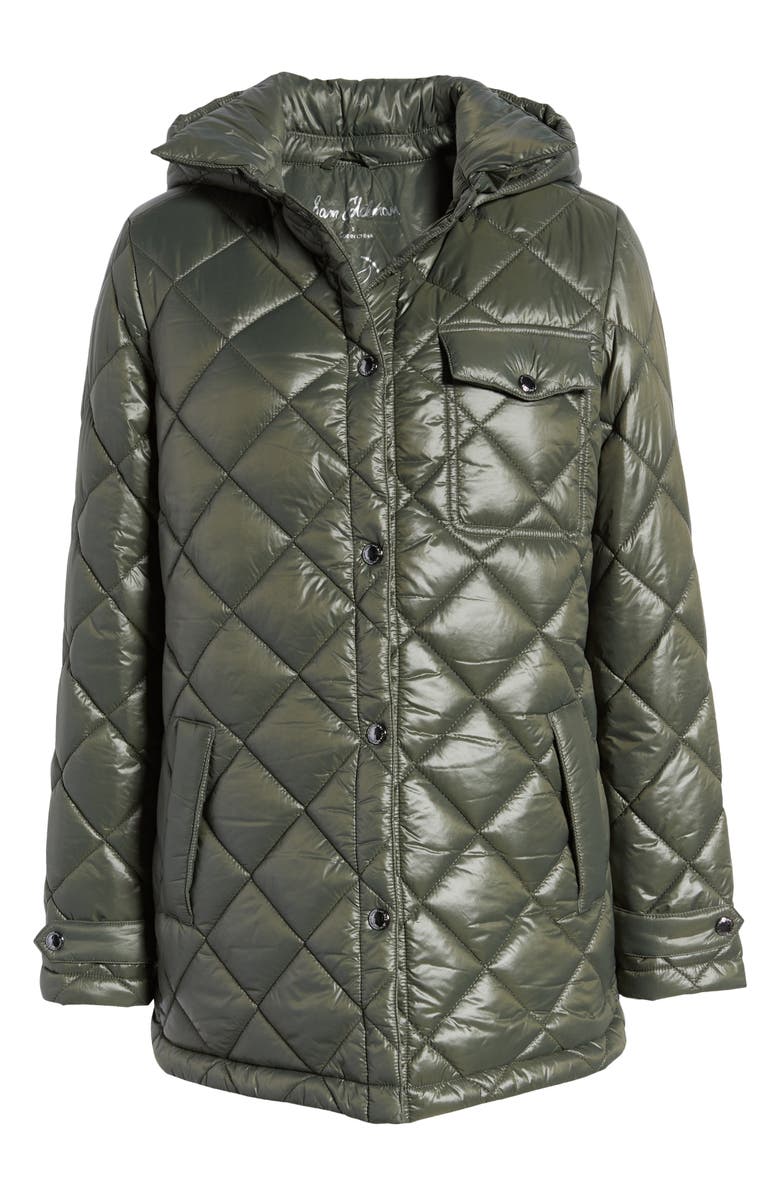 Sam Edelman Water Repellent Diamond Quilted Jacket with Removable Hood, Alternate, color, Loden