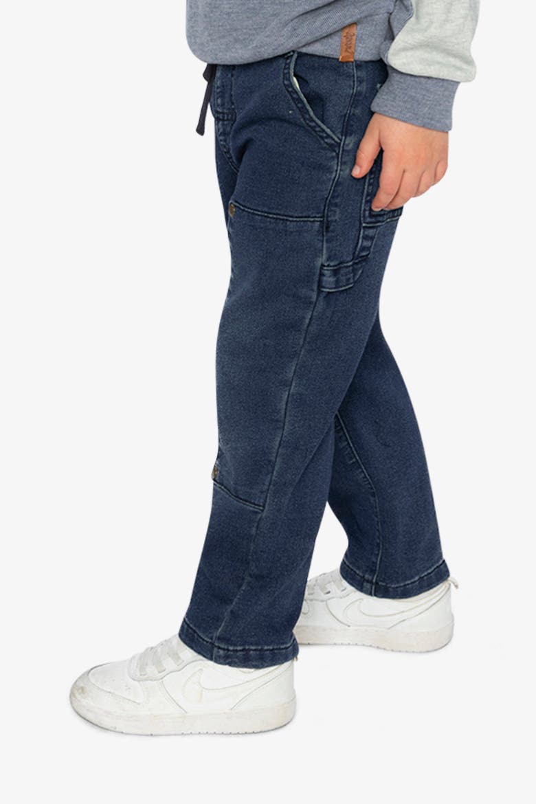 French Terry Cargo Pocket Drawstring Denim Pants, Alternate, color, Navy Blue Denim