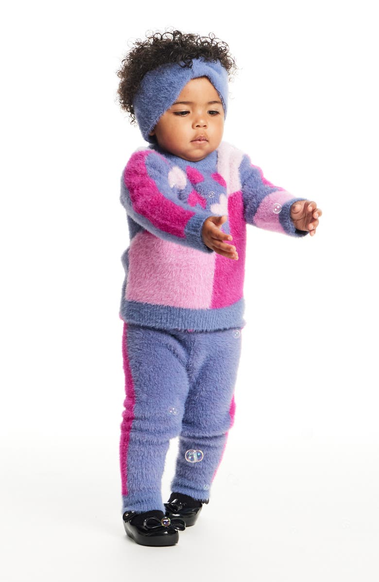 Andy & Evan Sweater, Joggers & Headband Set, Alternate, color, Pink Hearts