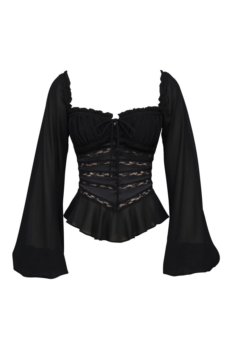 Cara Long Sleeve Georgette Top, Alternate, color, BLACK
