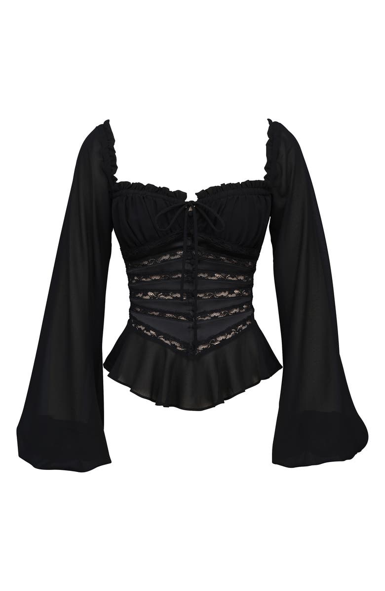 HOUSE OF CB Cara Long Sleeve Georgette Top, Alternate, color, Black