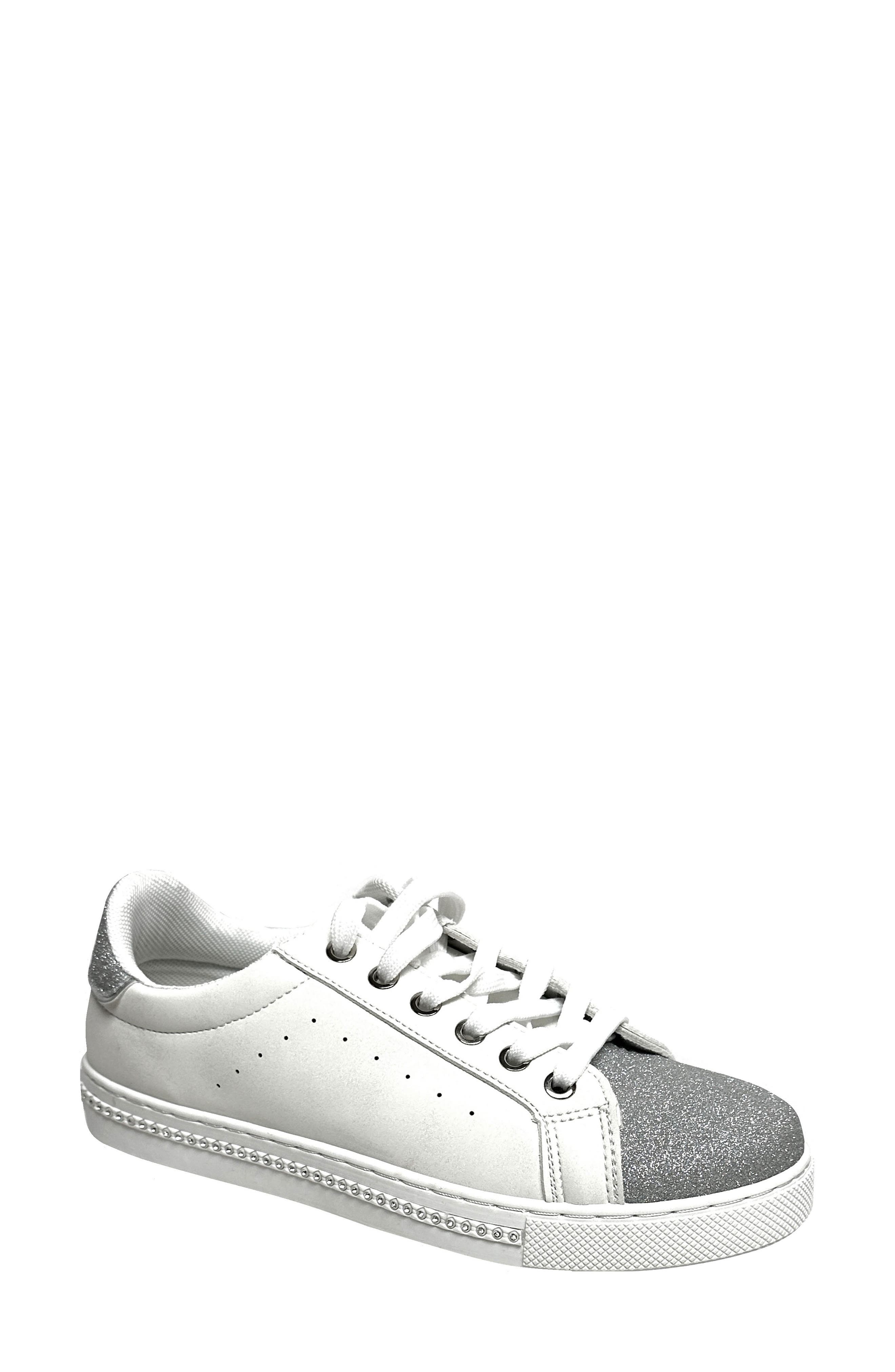 Beyond Embellished Glitter Sneaker, Main, color, WHITE