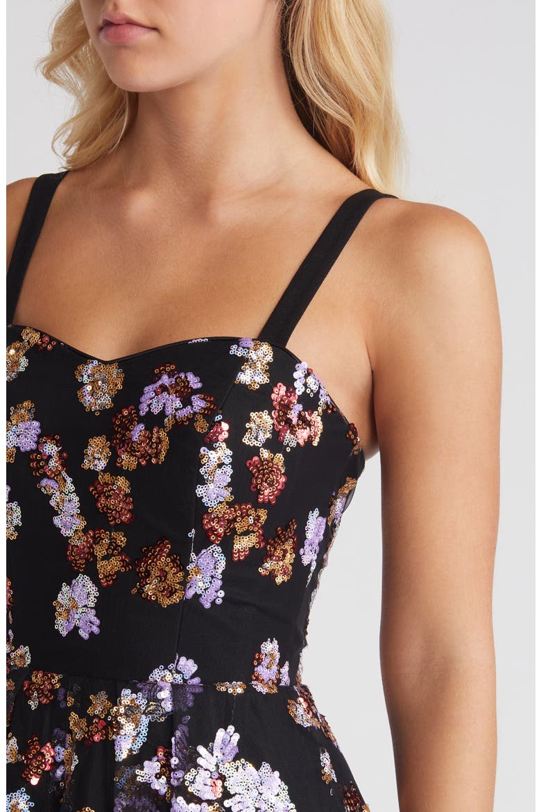 Nessa Floral Sequin Cocktail Dress, Alternate, color, BLACK MULTI