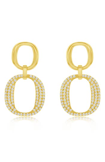 Suzy Levian Yellow Sterling Silver White Cubic Zirconia Oval Shape Drop Earrings In Gold