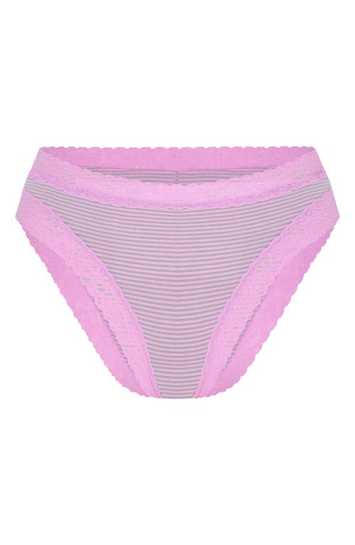 Savage X Fenty Essentials Lace Trim Stretch Cotton Thong In Pink