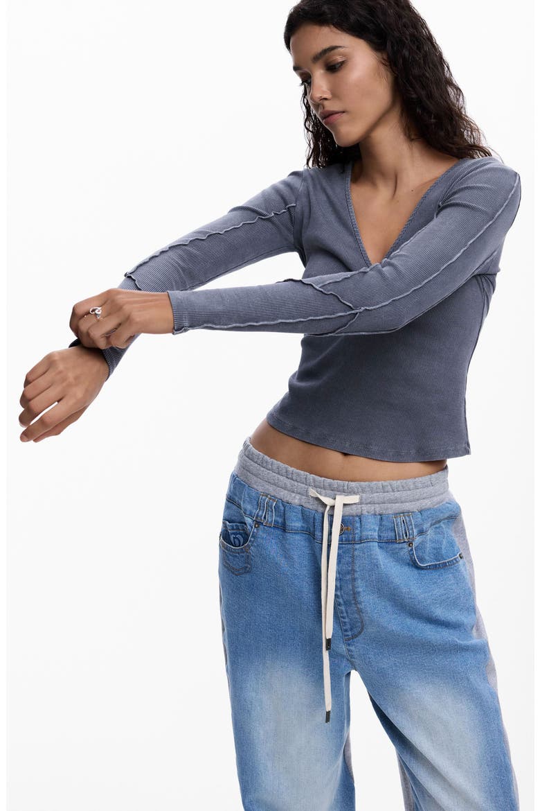 Twist Front Long Sleeve Cotton T-Shirt, Alternate, color, DARK GREY