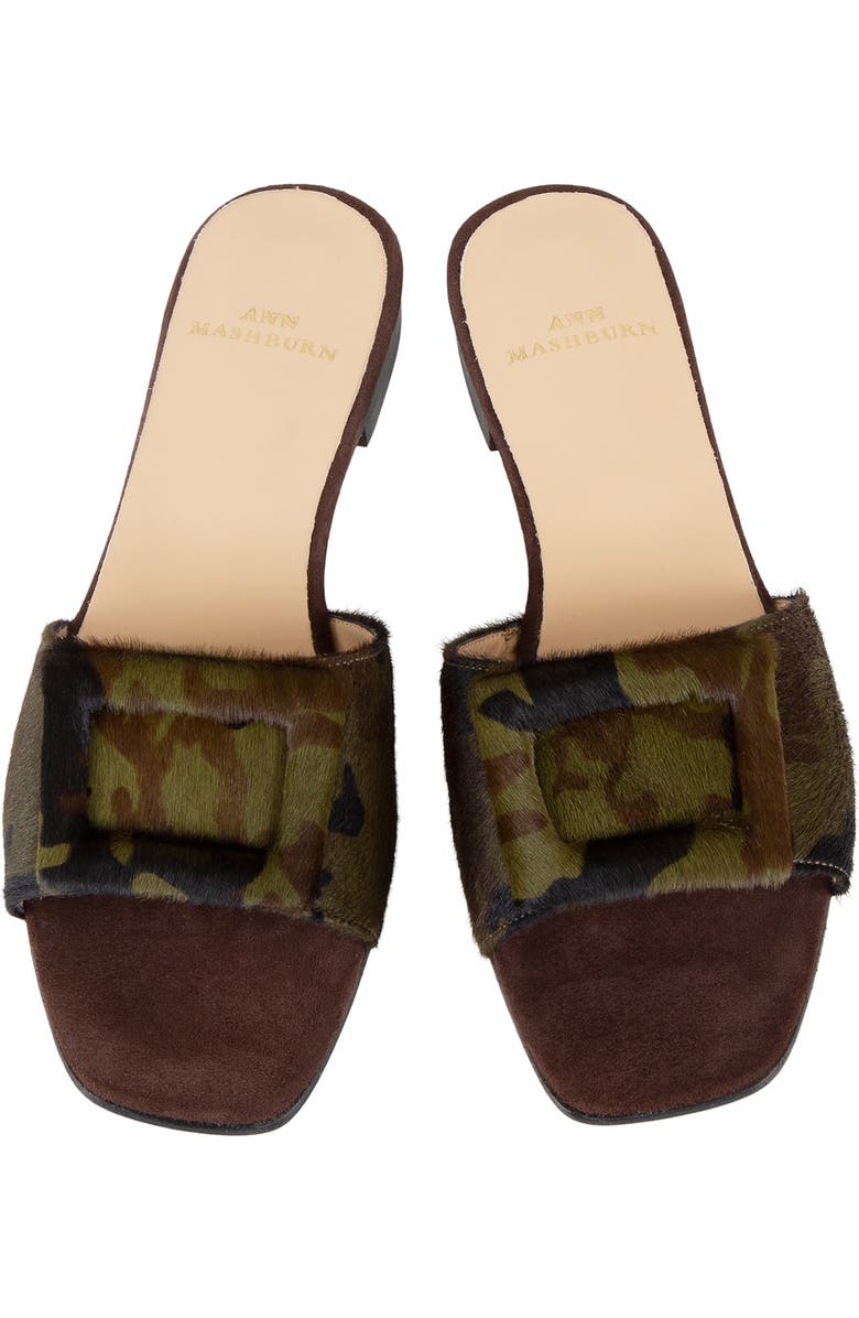 ANN MASHBURN Buckle Detail Camo Calf Hair Slide Sandal, Alternate, color,