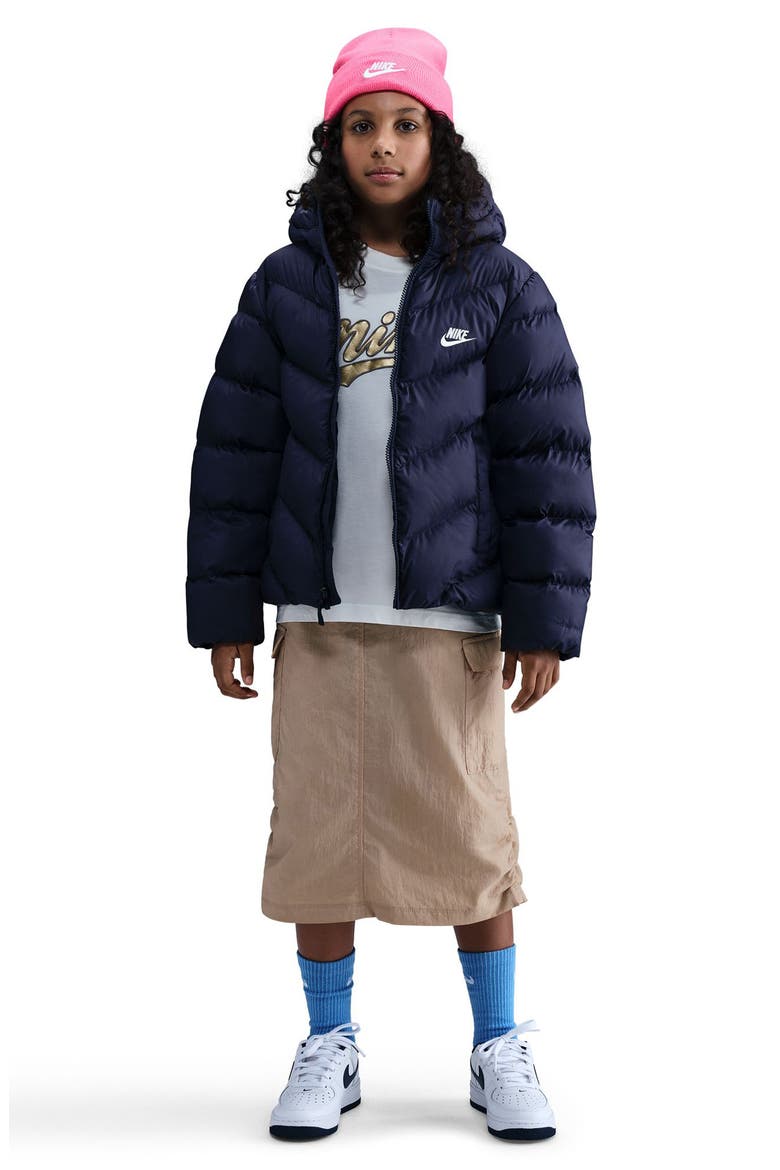 Kids' Sportswear All Day Therma-FIT Quilted Hooded Puffer Jacket, Alternate, color, MIDNIGHT NAVY/ WHITE