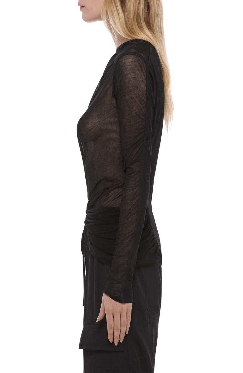 Helmut Lang Ruched Asymmetric Hem Cotton Top, Alternate, color, Black