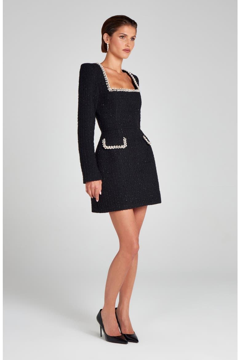 Natalie Metallic Tweed Minidress, Alternate, color, BLACK