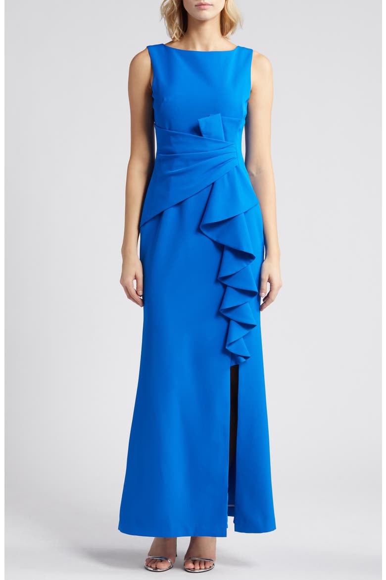 Ruffle Front Gown, Main, color, BLUE