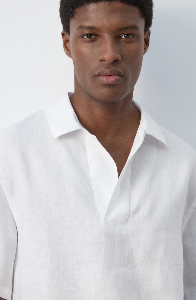 MANGO Solid Slub Linen Polo, Alternate, color, White