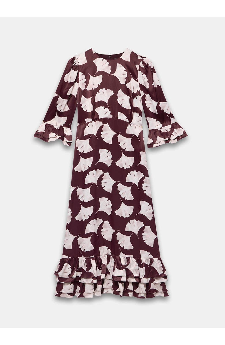MINT VELVET Leaf Print Midi Dress, Alternate, color, Burgundy