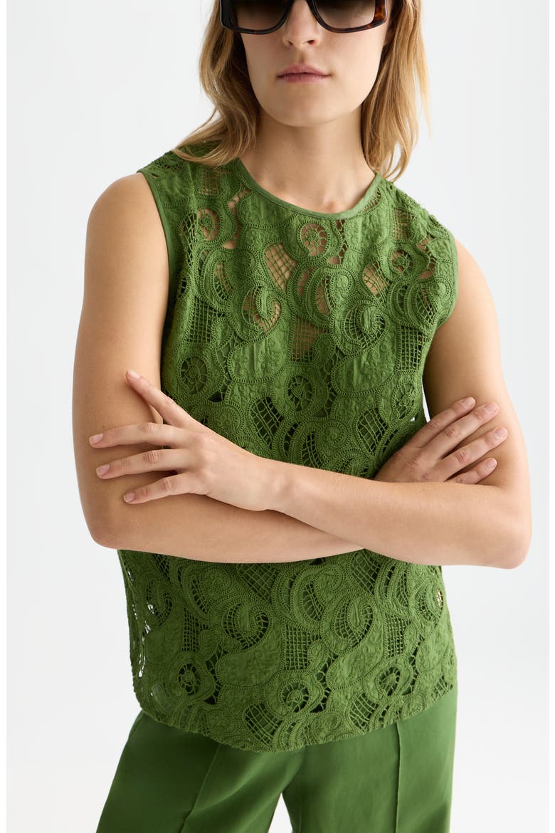 Flame Embroidered Sleeveless Top, Alternate, color, GARDEN GREEN