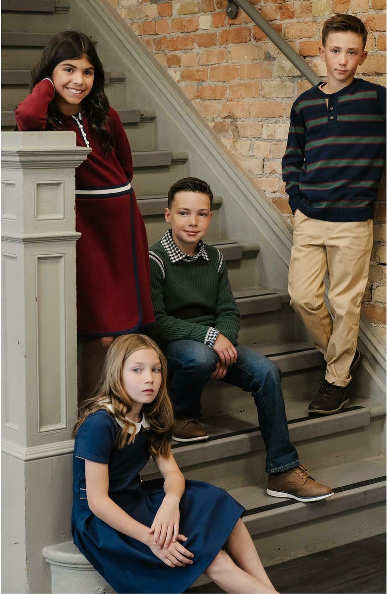 Hope & Henry Girls' Pleated Ponte Dress with Collar, Kids, Alternate, color, 