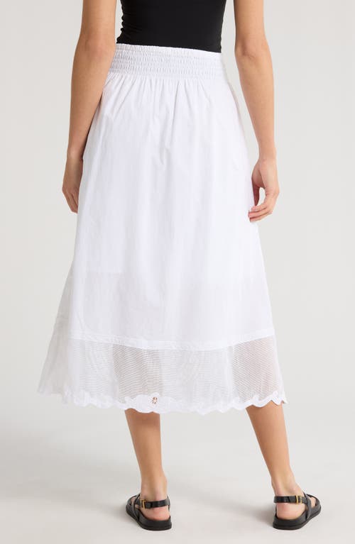 Rag & Bone Clem Broderie Anglaise Trim Cotton Midi Skirt In White