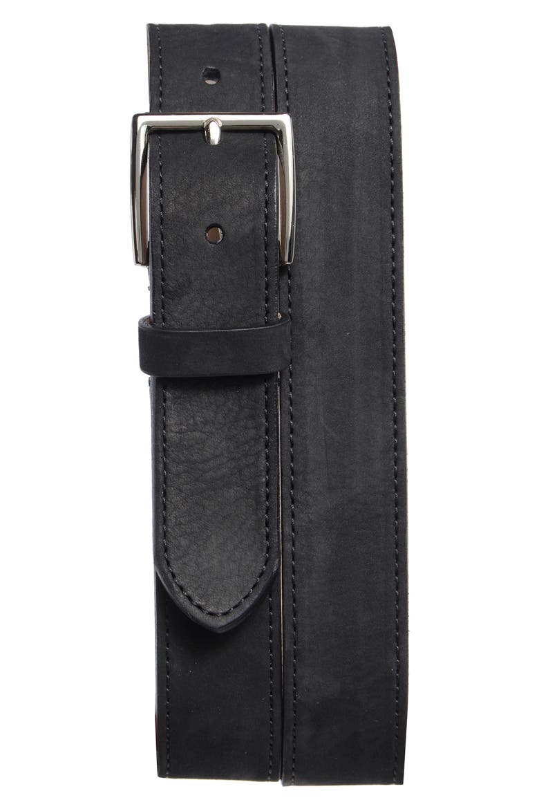 Nubuck Leather Belt, Main, color, BLACK/ PALLADIUM