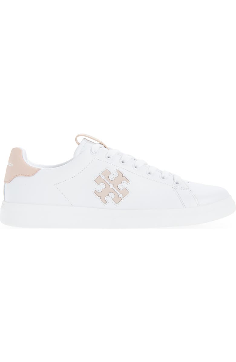 Tory Burch Double T Howell Court Sneaker, Alternate, color, Titanium White / Shell Pink