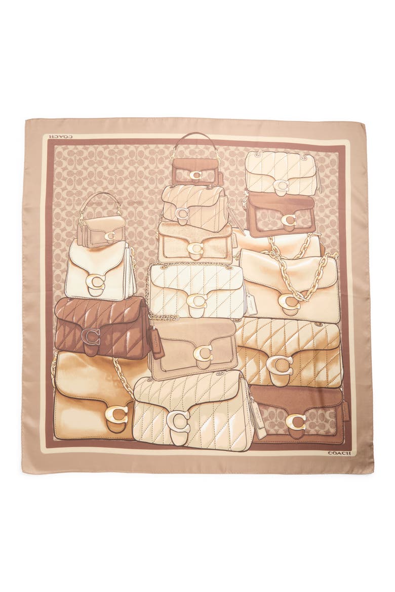 Stacked Tabby Print Silk Square Scarf, Alternate, color, TAN