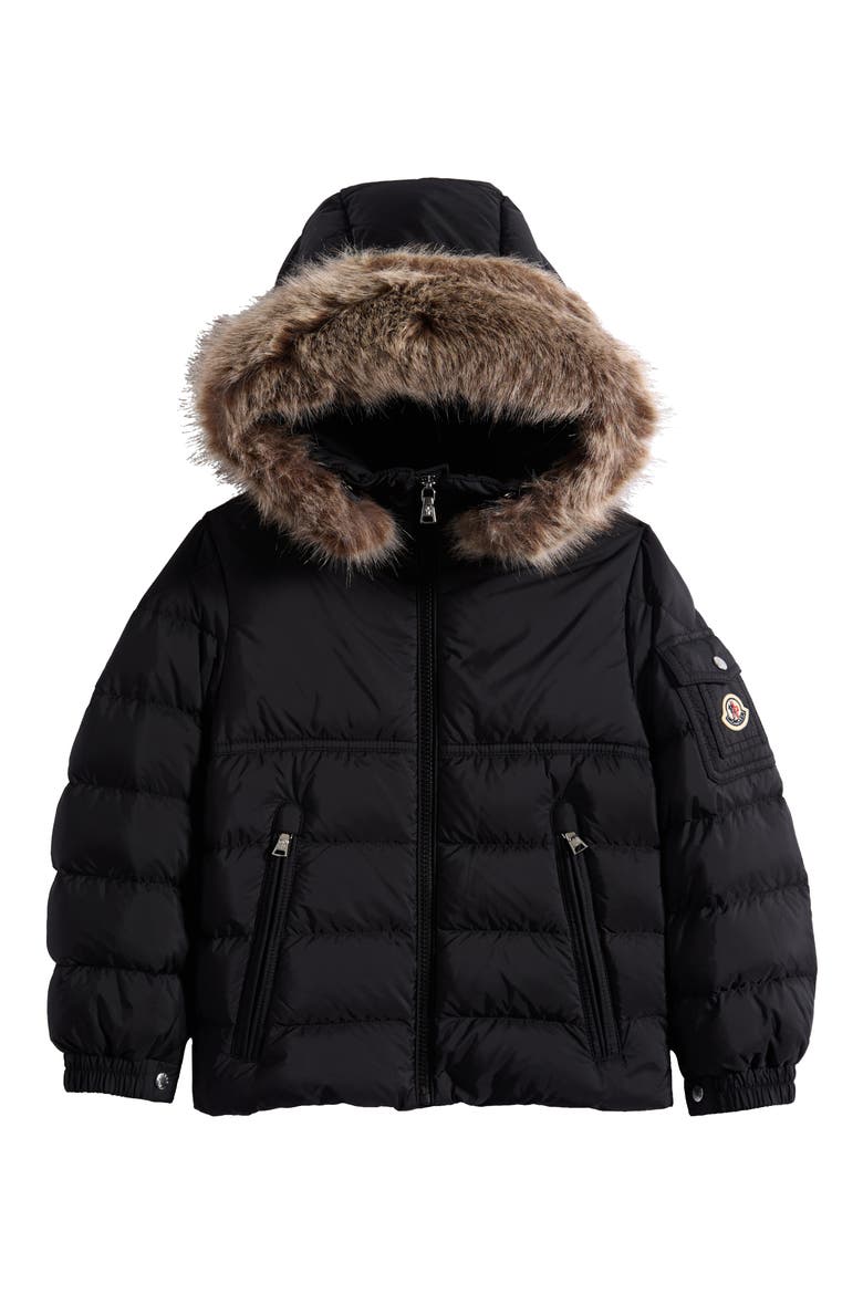 Kids' New Byronf Water Repellent Down Puffer Jacket with Detachable Faux Fur Trim, Main, color, BLACK
