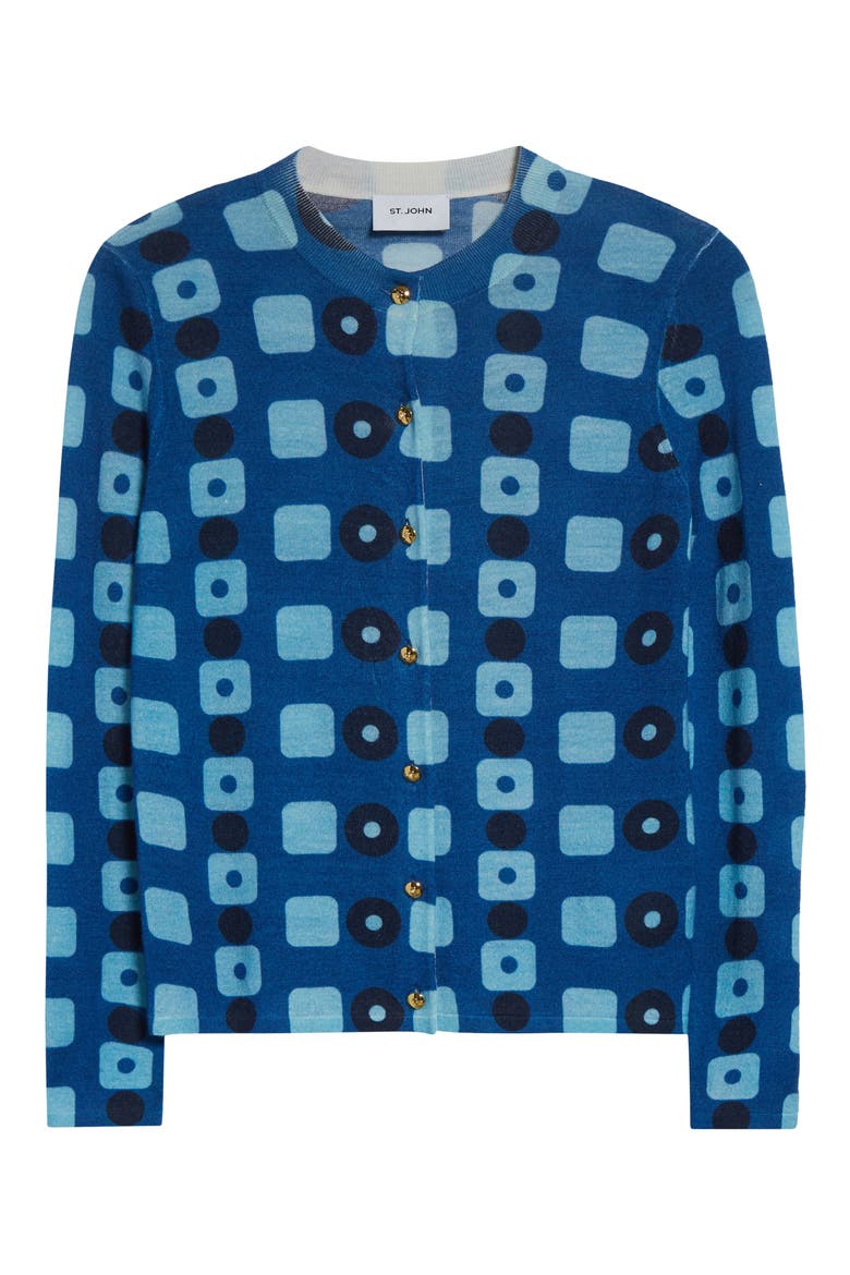 Geo Print Wool Cardigan, Alternate, color, COBALT CLASSIC BEIGE