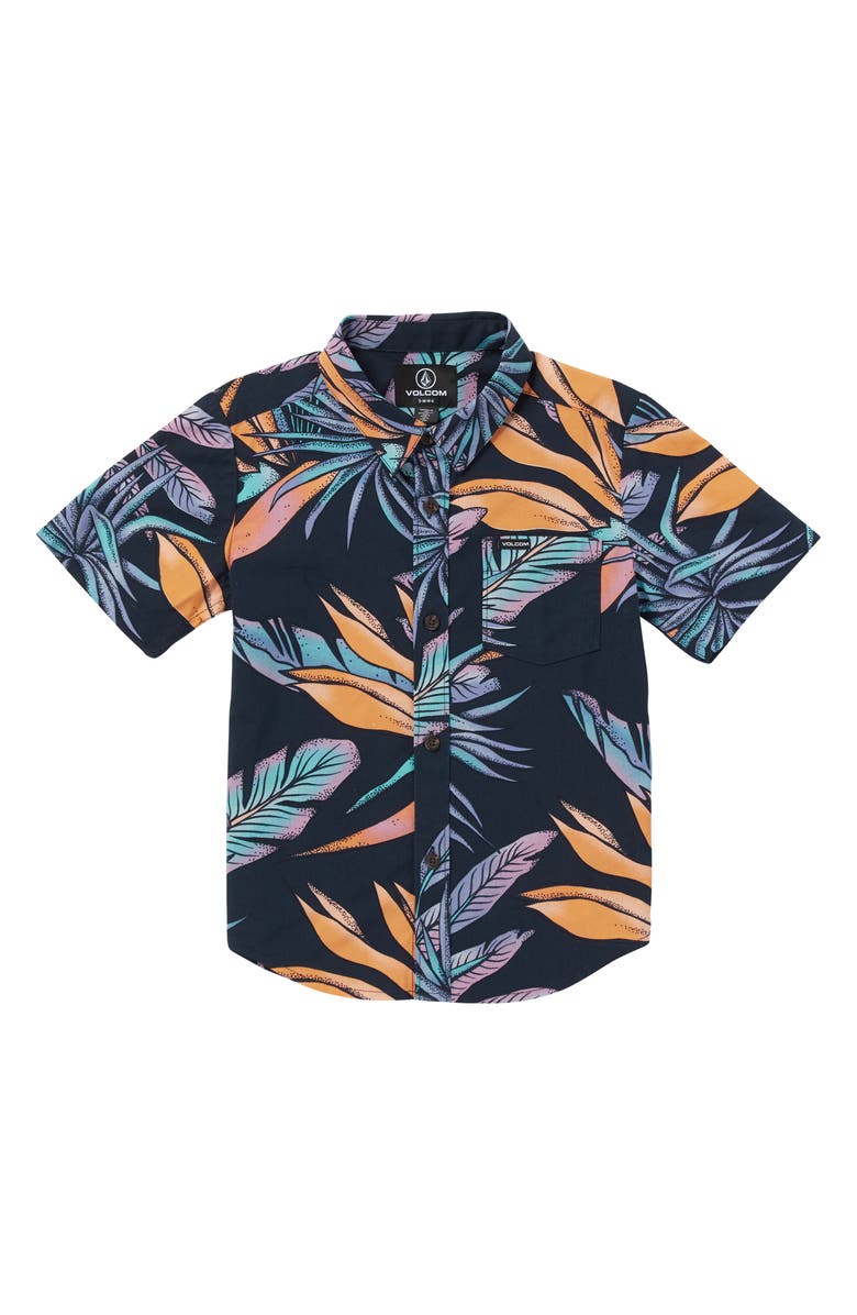 Volcom Kids' Indospray Floral Short Sleeve Button-Up Shirt, Main, color,