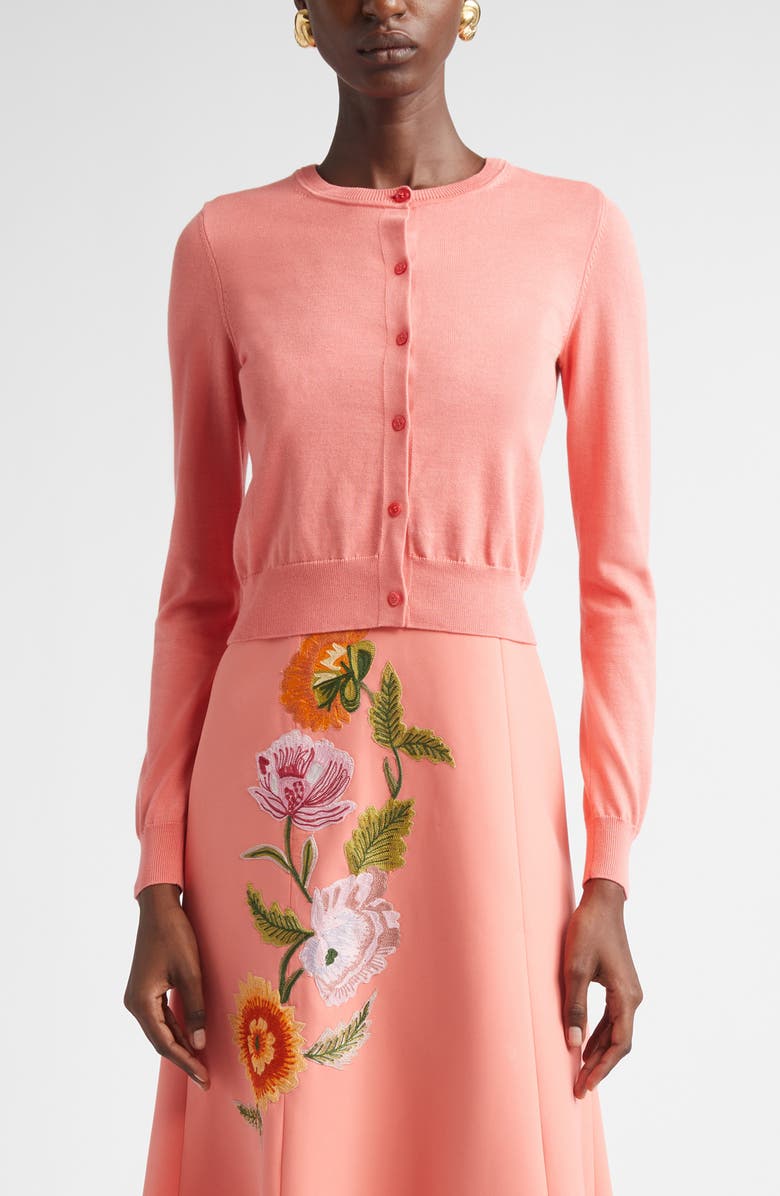 Carolina Herrera Silk & Cotton Cardigan, Main, color, Sunset