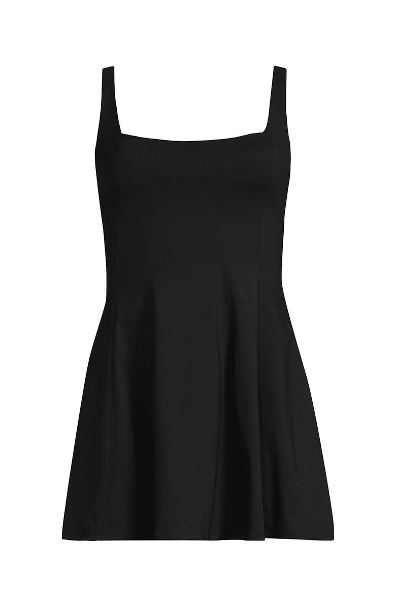 Lands' End Square Neck Corset Seamed Swim Dress, Alternate, color, Black