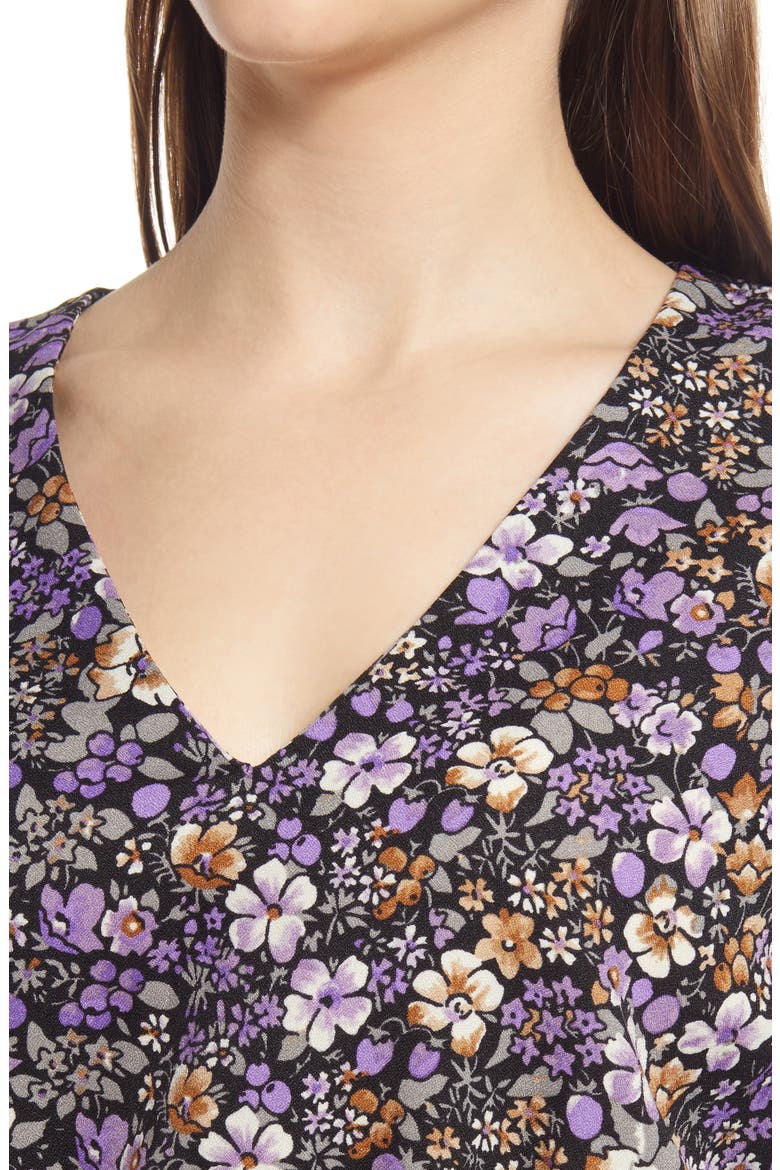 Isa Floral Print Long Sleeve Minidress, Alternate, color, BLACK