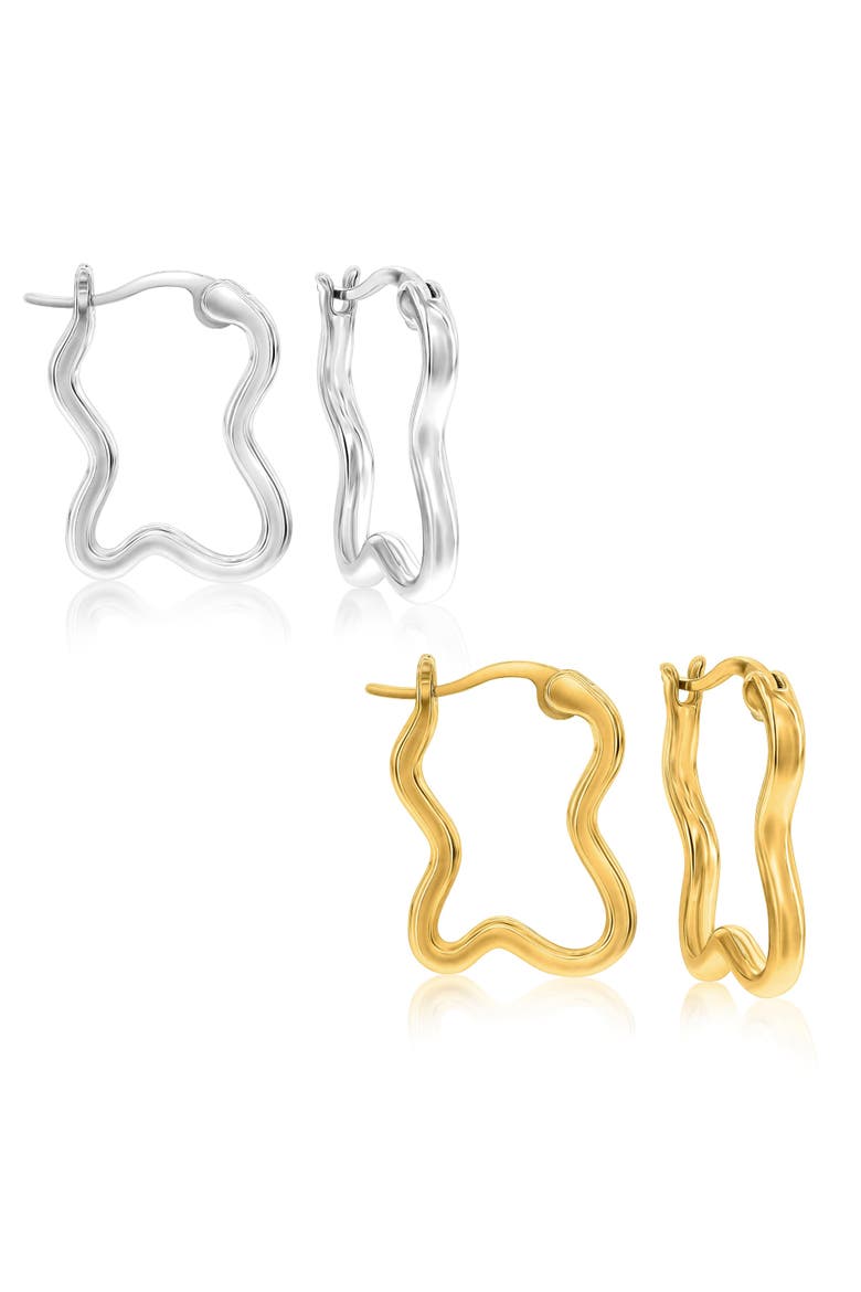 2pk Wave Hoop Earrings, Main, color, Silver