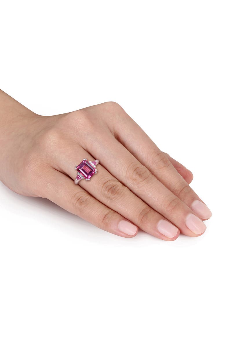 DELMAR Sterling Silver Pink Topaz & Diamond Emerald Cut Ring, Alternate, color, Pink