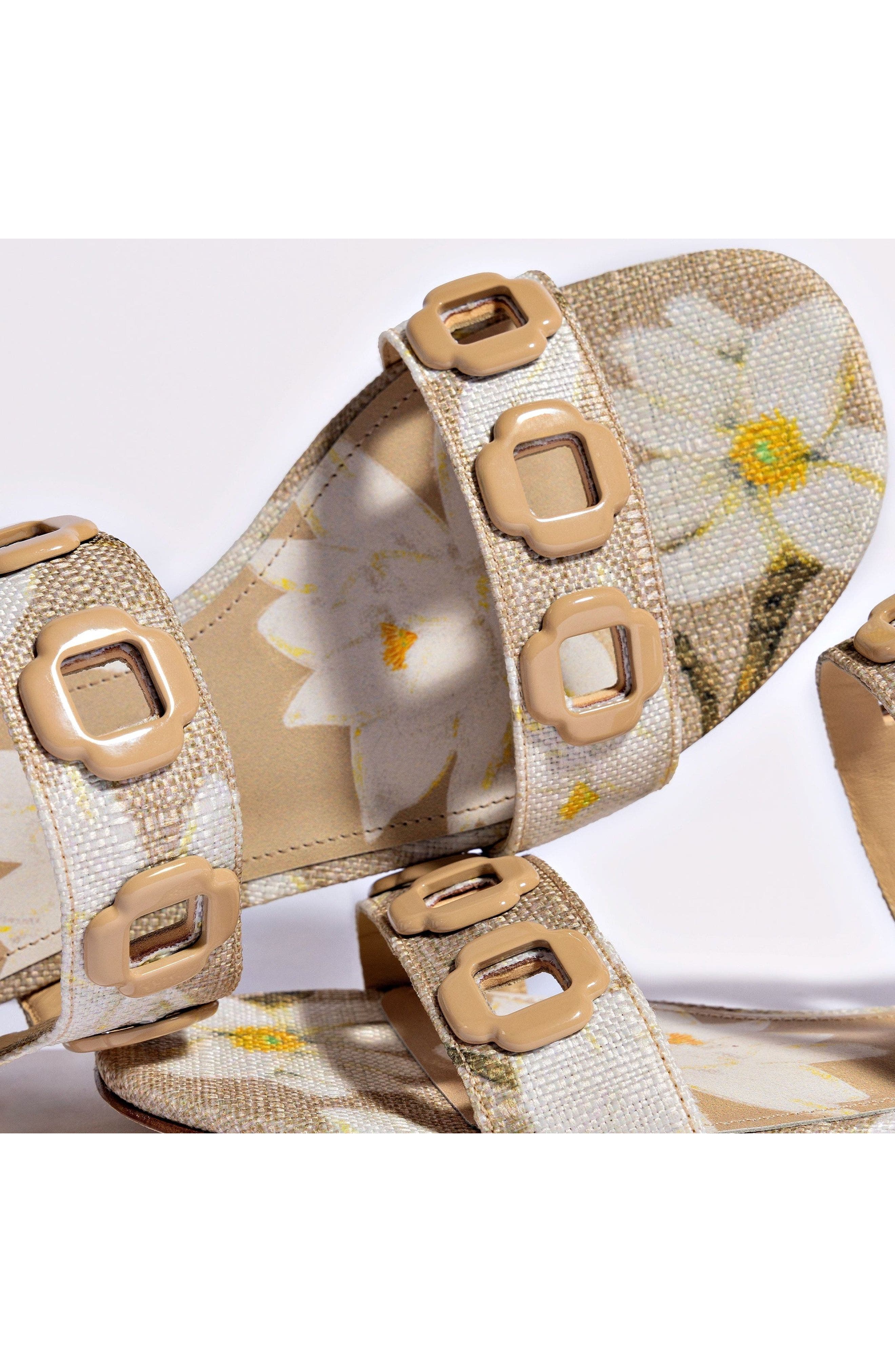 Larroudé Milan Flat Sandal, Alternate, color, Beige Printed Raffia