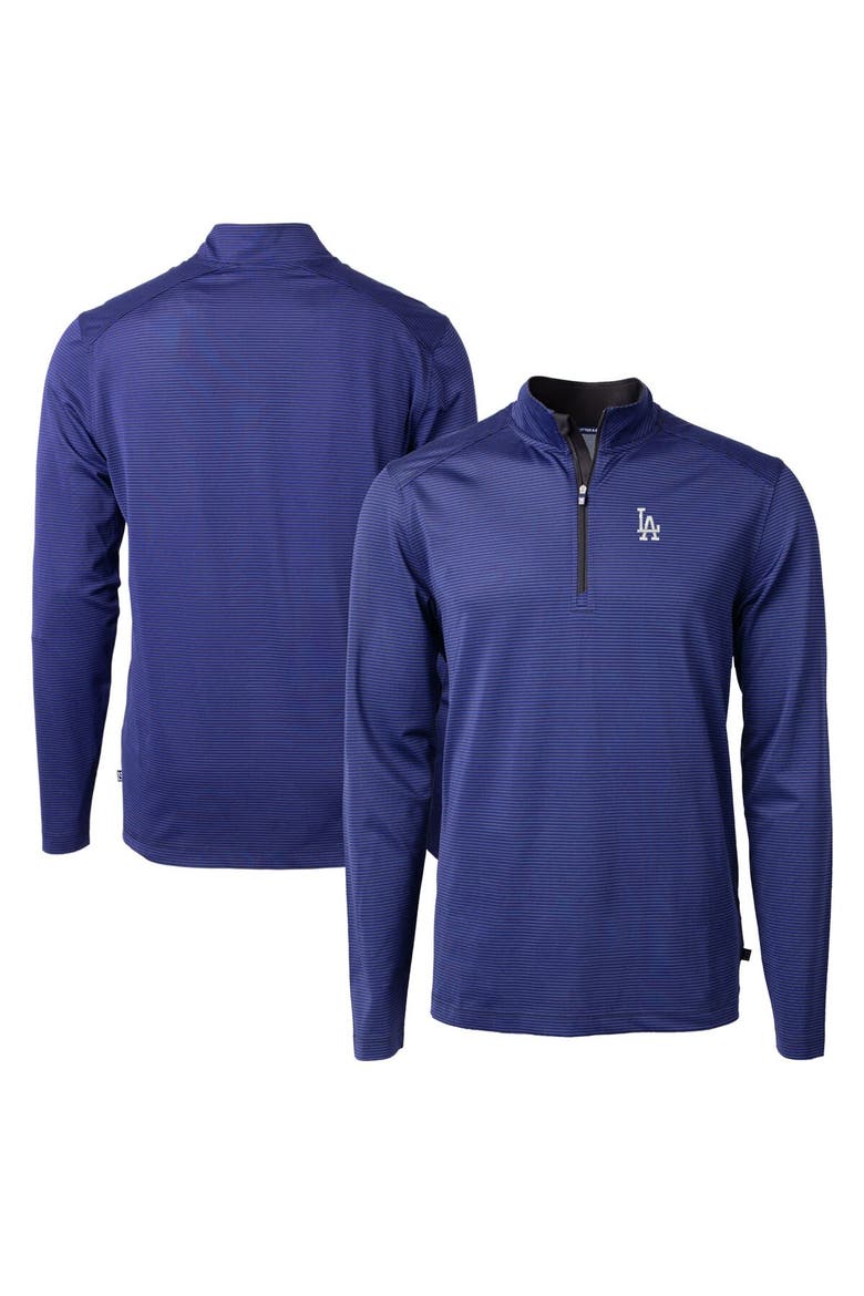 Men's Cutter & Buck Royal/Black Los Angeles Dodgers Virtue Eco Pique Micro Stripe Recycled Quarter-Zip Pullover Top, Main, color, Royal