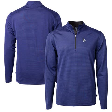 Men's Cutter & Buck Royal/Black Los Angeles Dodgers Virtue Eco Pique Micro Stripe Recycled Quarter-Zip Pullover Top