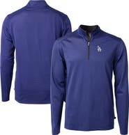 Cutter & Buck Men's Cutter & Buck Royal/Black Los Angeles Dodgers Virtue Eco Pique Micro Stripe Recycled Quarter-Zip Pullover Top