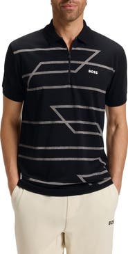 BOSS Phlix Geometric Print Cotton Zip Polo
