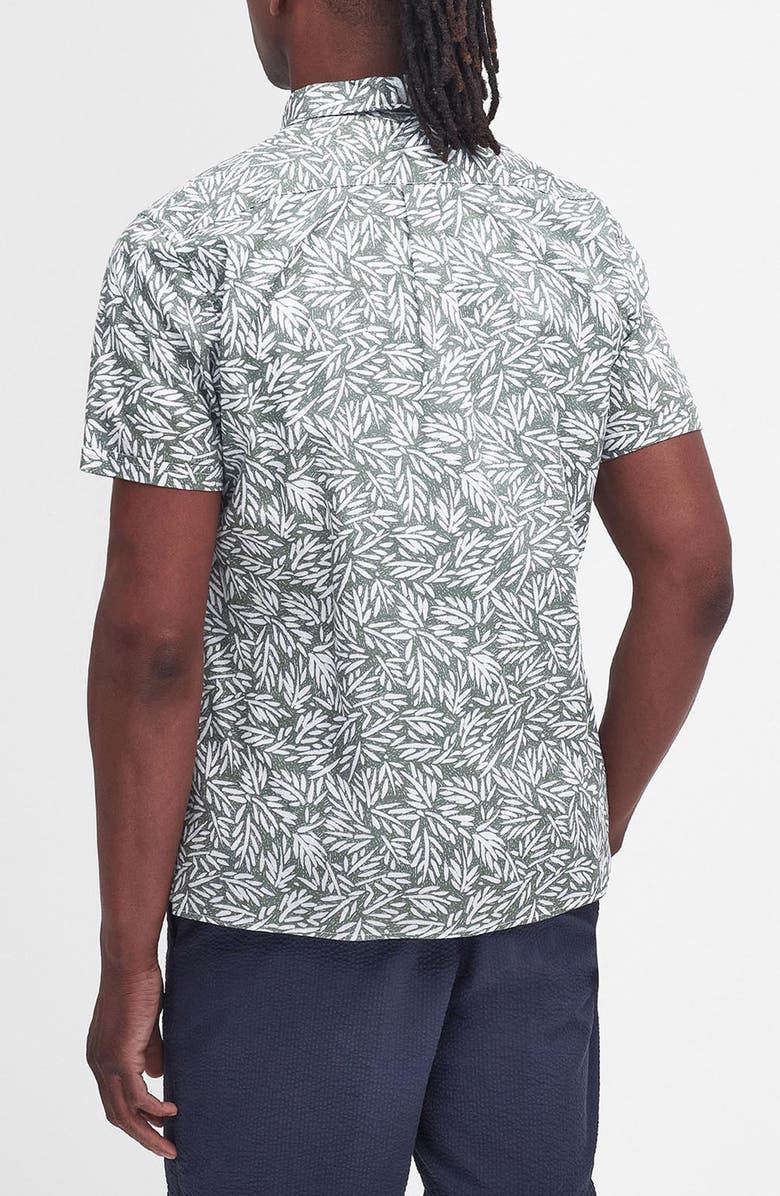 Barbour Jackstone Regular Fit Leaf Print Short Sleeve Button-Up Shirt, Alternate, color, Pea Green
