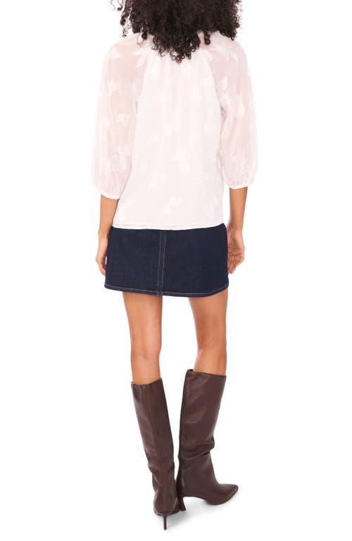Vince Camuto Embroidered Front Button Top In White