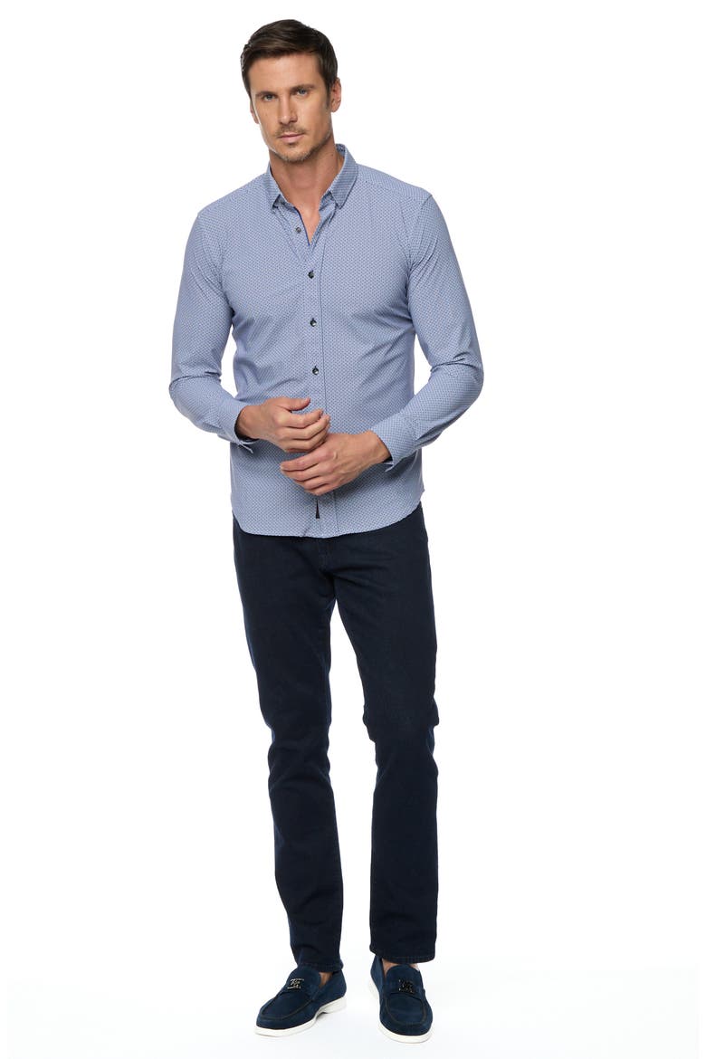Perrin Tailored Fit Geo Print Button-Up Shirt, Alternate, color, NAVY