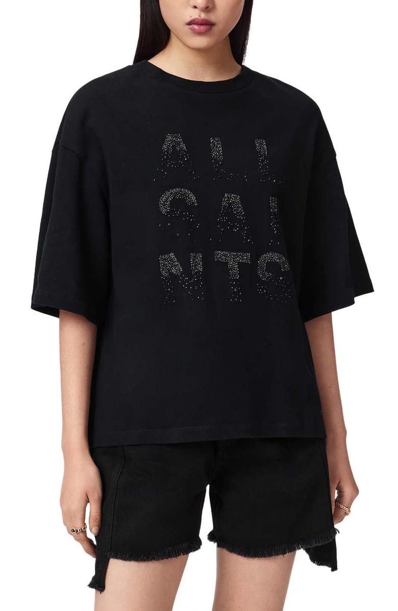 AllSaints Stacks Amelie T-Shirt, Main, color, Black