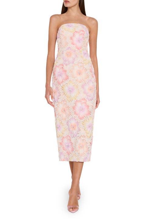 Kait Floral Embroidered Strapless Midi Dress