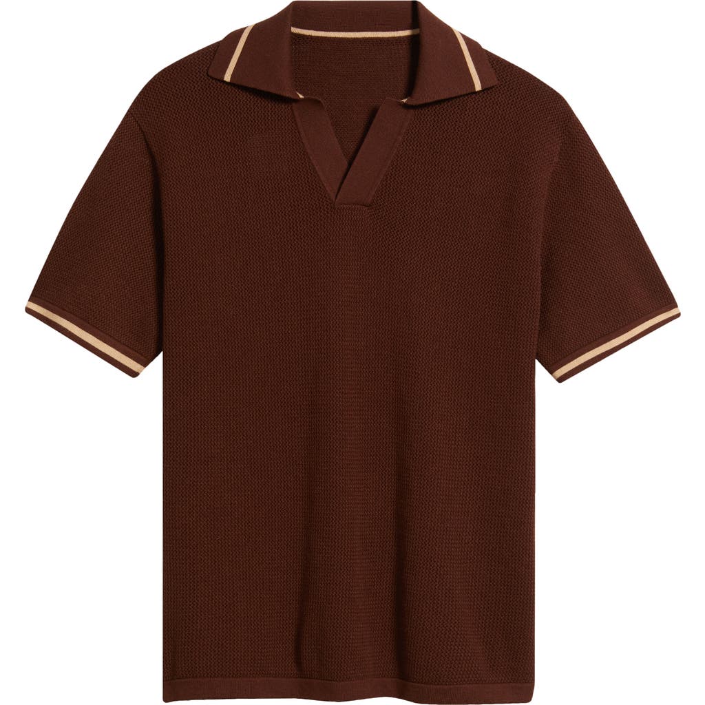 Mavrans Textured Knit Polo In Brown